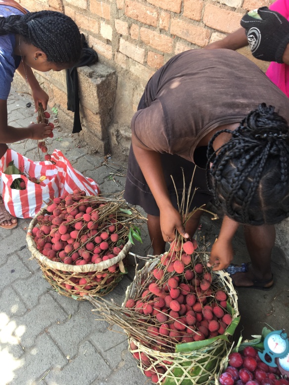 A woman selling litchis in Fianarantsoa